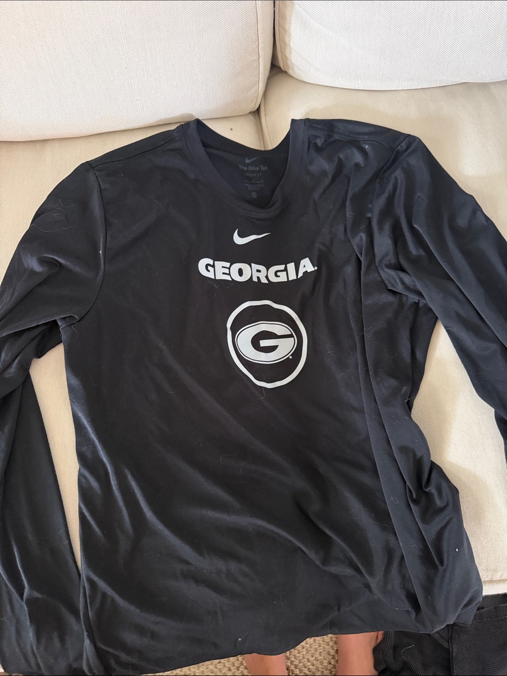 Nike dry fit Black Long Sleeve Georgia Tee with White Logos